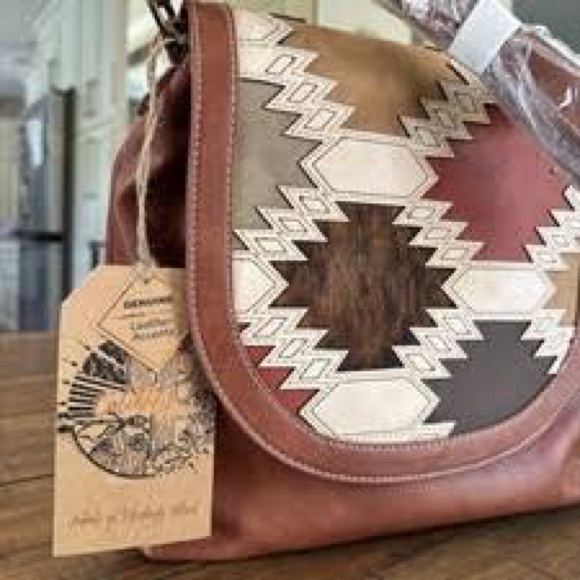 Wilder Crossbody Purse Brown and Multicolor Patterned Women's Bag - Picture 2 of 4